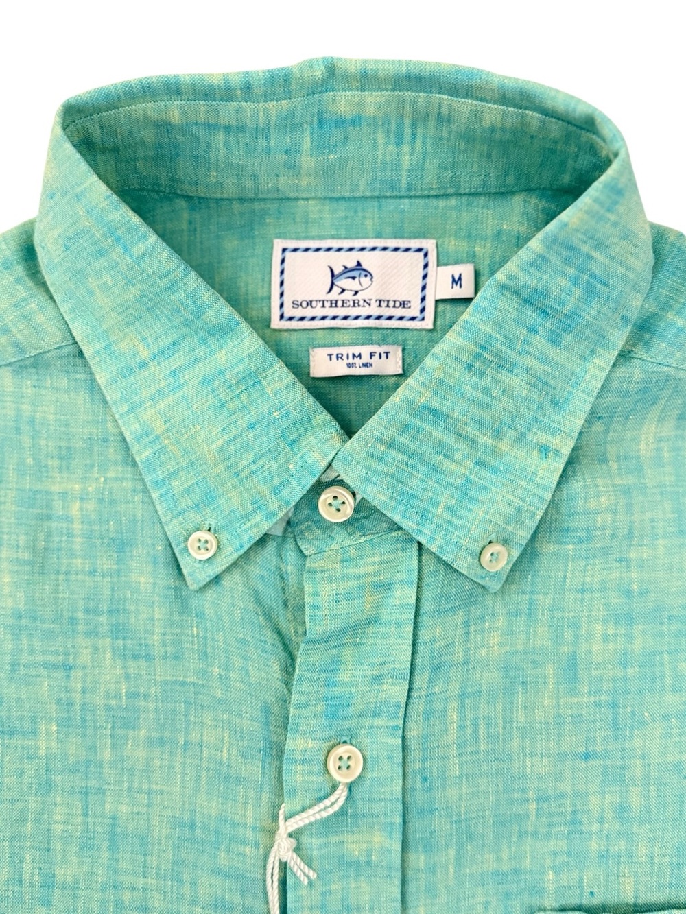 Southern Tide 100% Linen Aqua Turquoise Button Down Shirt Coastal Preppy Medium - Picture 6 of 16